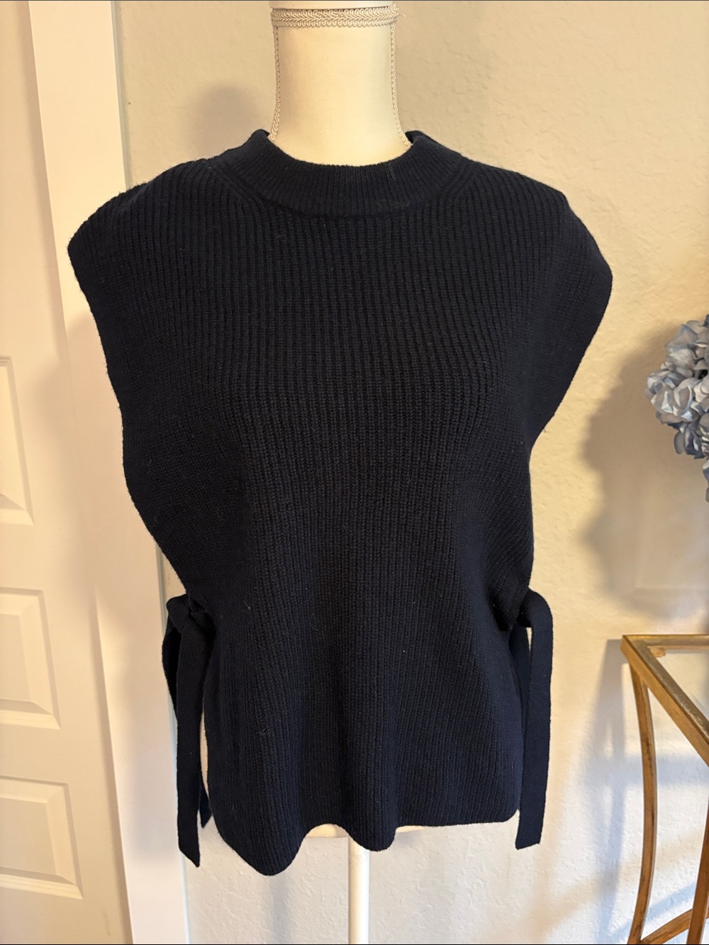 Boden Navy Sleeveless Side-Tie Crewneck Sweater Vest